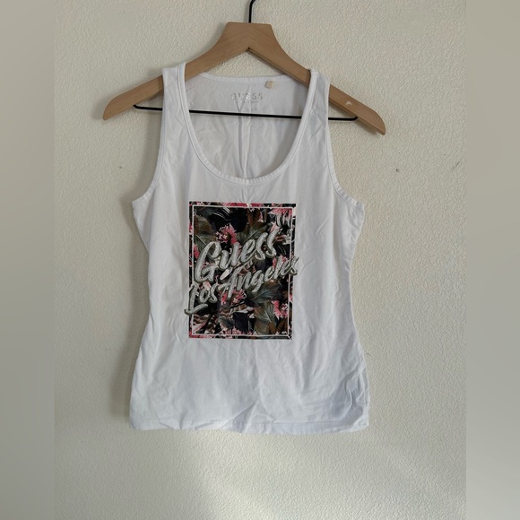 Guess Tops - Guess White Tank Top with Graphic Design